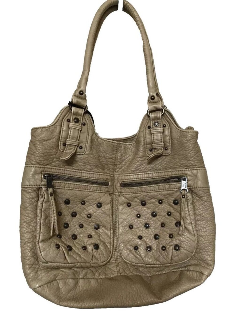 Sparrow True Taupe Studded Shoulder Handbag Purse Heart Charm Large Tote